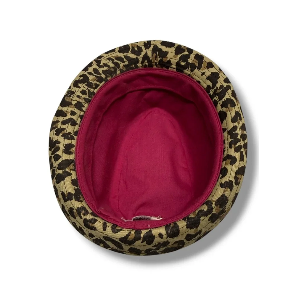 The‎ Childrens Place Girls Leopard Print Fedora Hat Pink Bow Tan Black Size 4/5